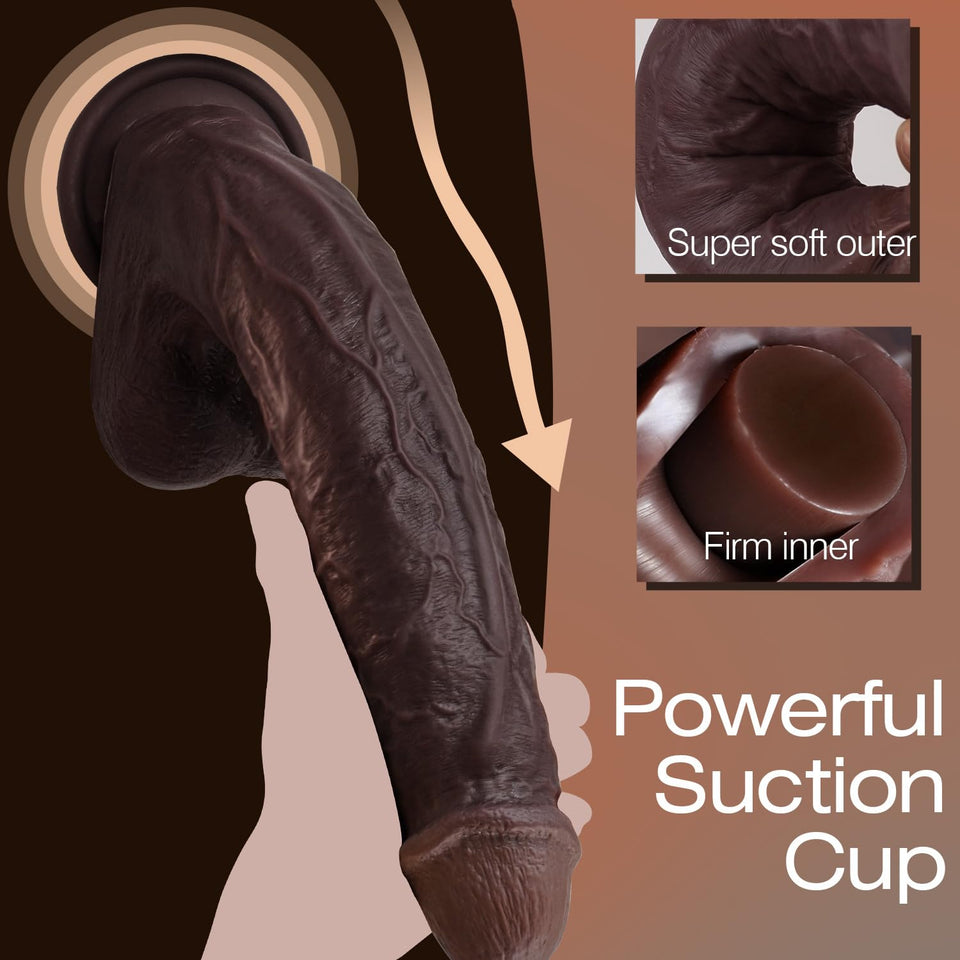 11 Inch Realistic Big Black Dildo Sex Toy, Skin-Like Huge Thick Dildo with Strong Suction Cup for Hands-Free, Lifelike Silicone