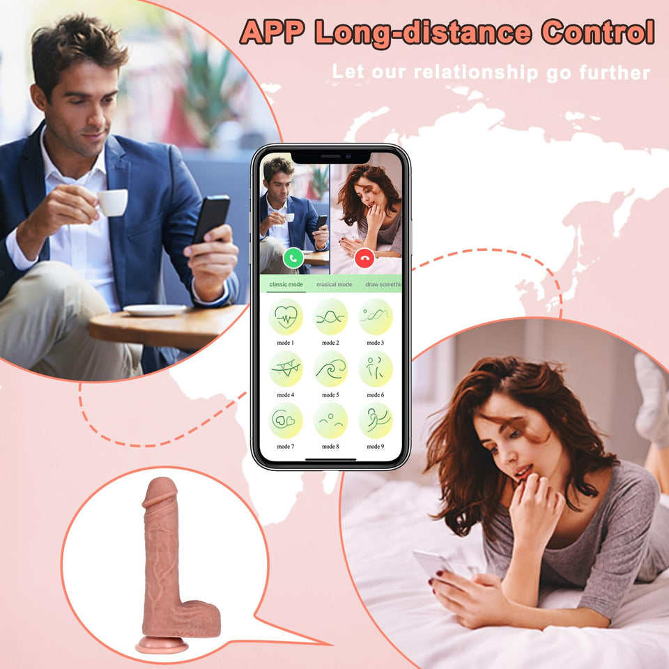 8.9 '' Thrusting Dildo Vibrator-App Remote Control G Spot Dildo with 9 Vibrating & 3 Thrusting Modes Realistic Dildos with Stron