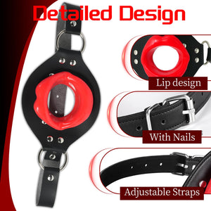 Kutocesy Open Mouth Gag Big Red Lips Ballgag Adjustable Leather Head Harness BDSM Erotic Toy Sex Accessories for Adults Couples
