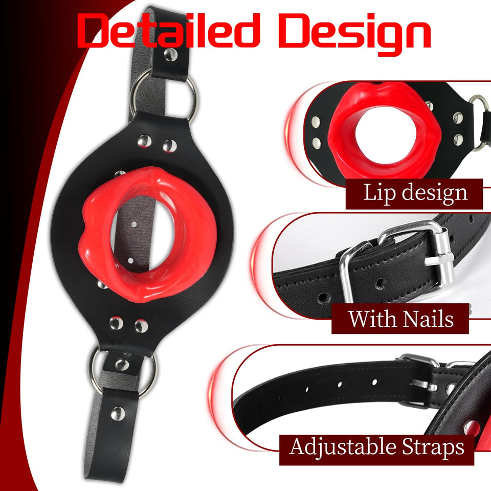 Kutocesy Open Mouth Gag Big Red Lips Ballgag Adjustable Leather Head Harness BDSM Erotic Toy Sex Accessories for Adults Couples