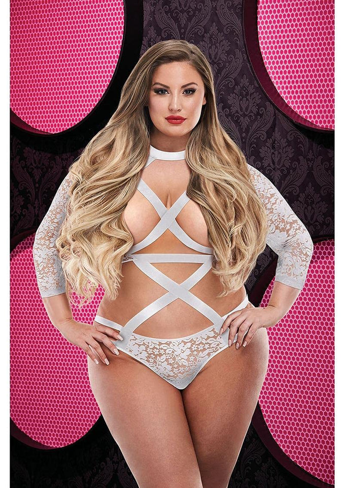 Lapdance Sexy Strappy Long Sleeve Bodysuit White Q/S