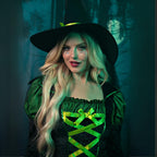 3 Pc.Storybook Witch,Dress With Tiered Glitter Tulle,Hat W/Veil And Long Petticoat Med/Lge Black/Green