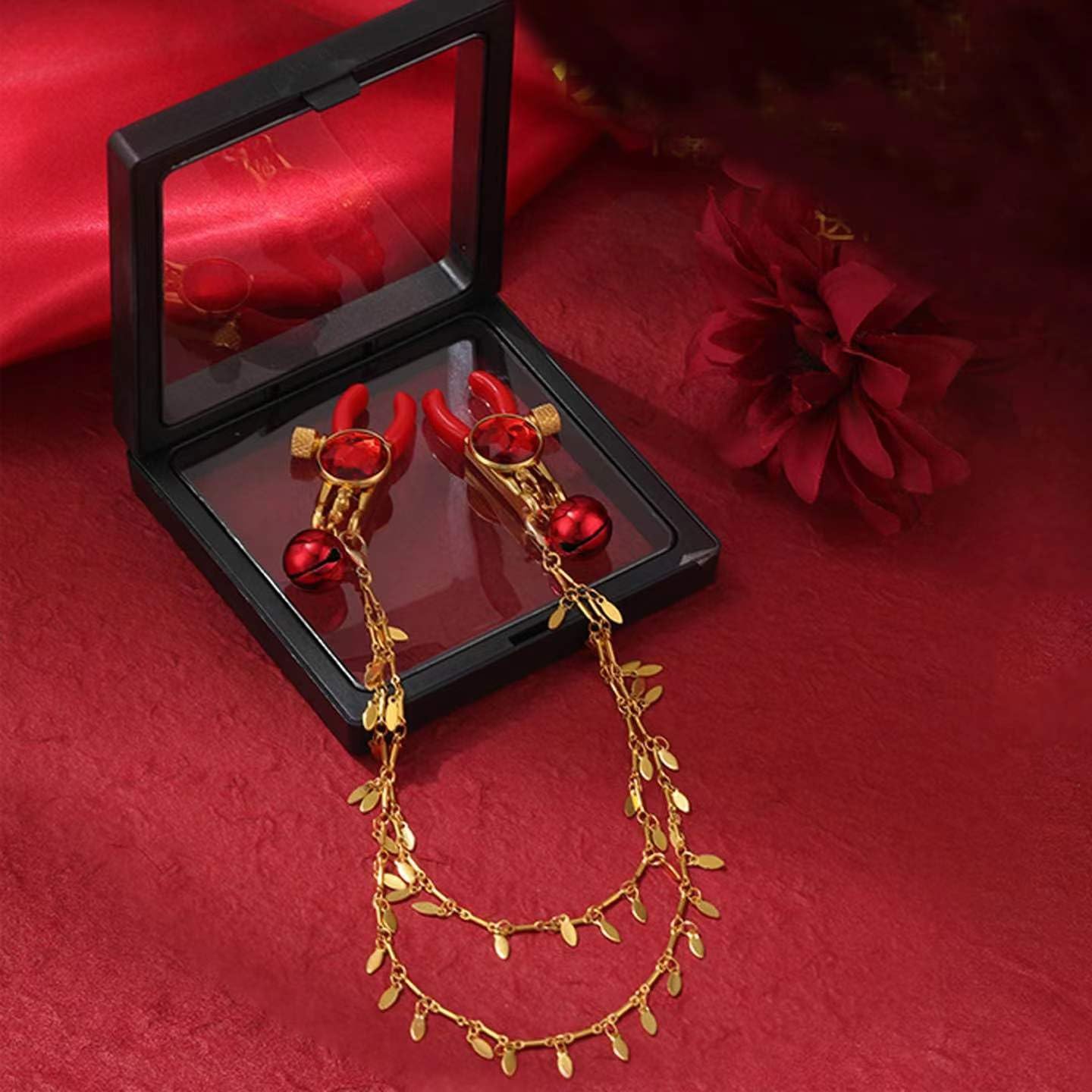 Non Piercing Nipple Clamps for Pressure, Red Adjustable Breast Clit Clip Jewelry Sex Toy Nipple stimulates Women Girl Female Ple
