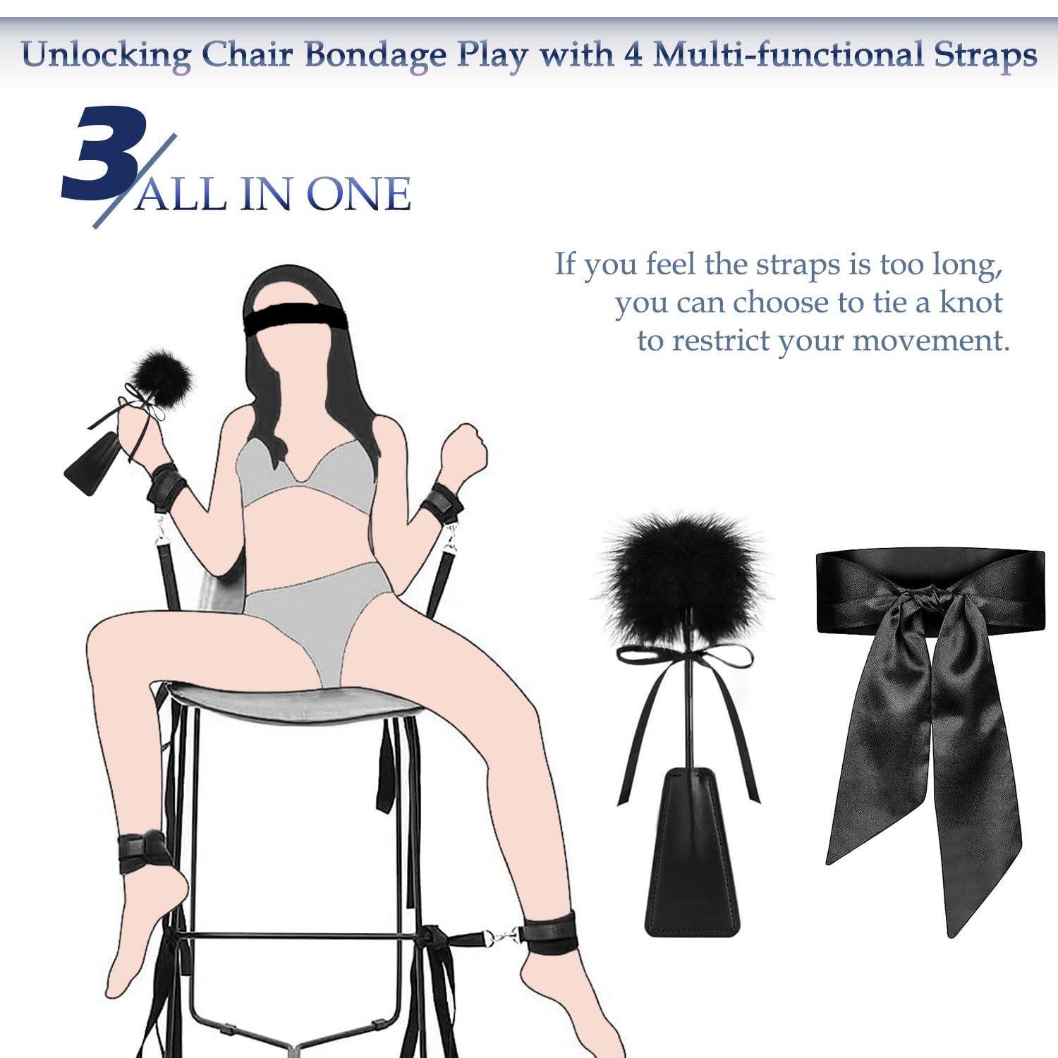 Sex Bondage Restraints BDSM Toys, Selver Versatile Bed Restraints Couple Sex Toys with 4 Separate Straps, Bondage Cuffs, Blindfo