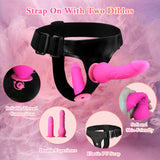 Pink Double Ended Strap On Dildo - Silicone Dildo with Wearable Harness, 2 Removable Realistic Fantasy Dildos, Adjustable Strap