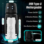 HABAKON Male Masturbator Sex Toys for Men - Male Sex Toy Penis Pump with 3 Suctions & 4 Vibrations, Mens Hands Free Masturbators