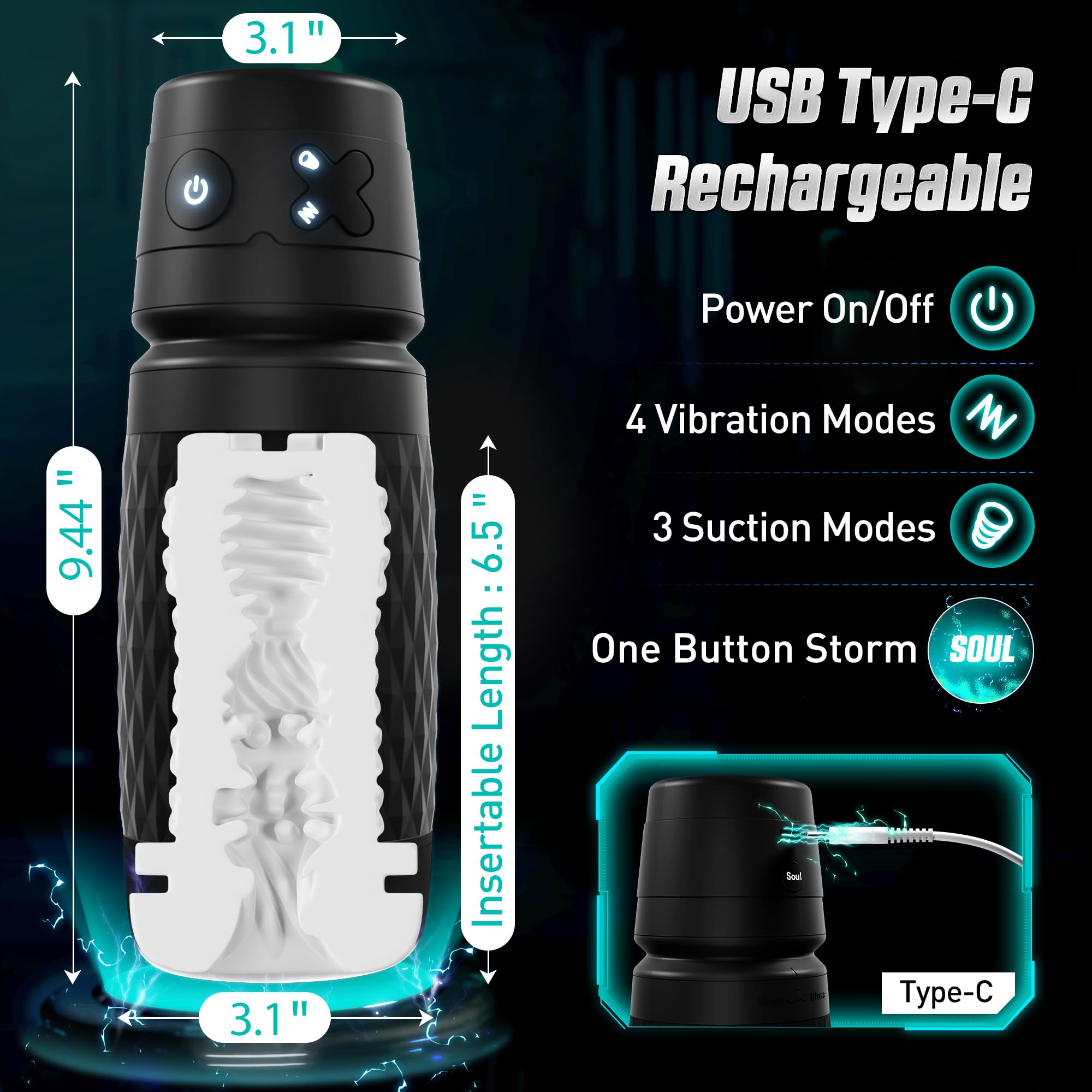 HABAKON Male Masturbator Sex Toys for Men - Male Sex Toy Penis Pump with 3 Suctions & 4 Vibrations, Mens Hands Free Masturbators