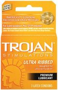 Trojan Stimulations Ultra Ribbed Lubricated Condom, 3 Count