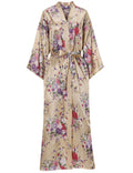 MizzGenio Womens Long Silk Robes Plus Size Long Satin Robes Floral Long Robes Sleepwear,ChampagneXX-Large-3X-Large Plus