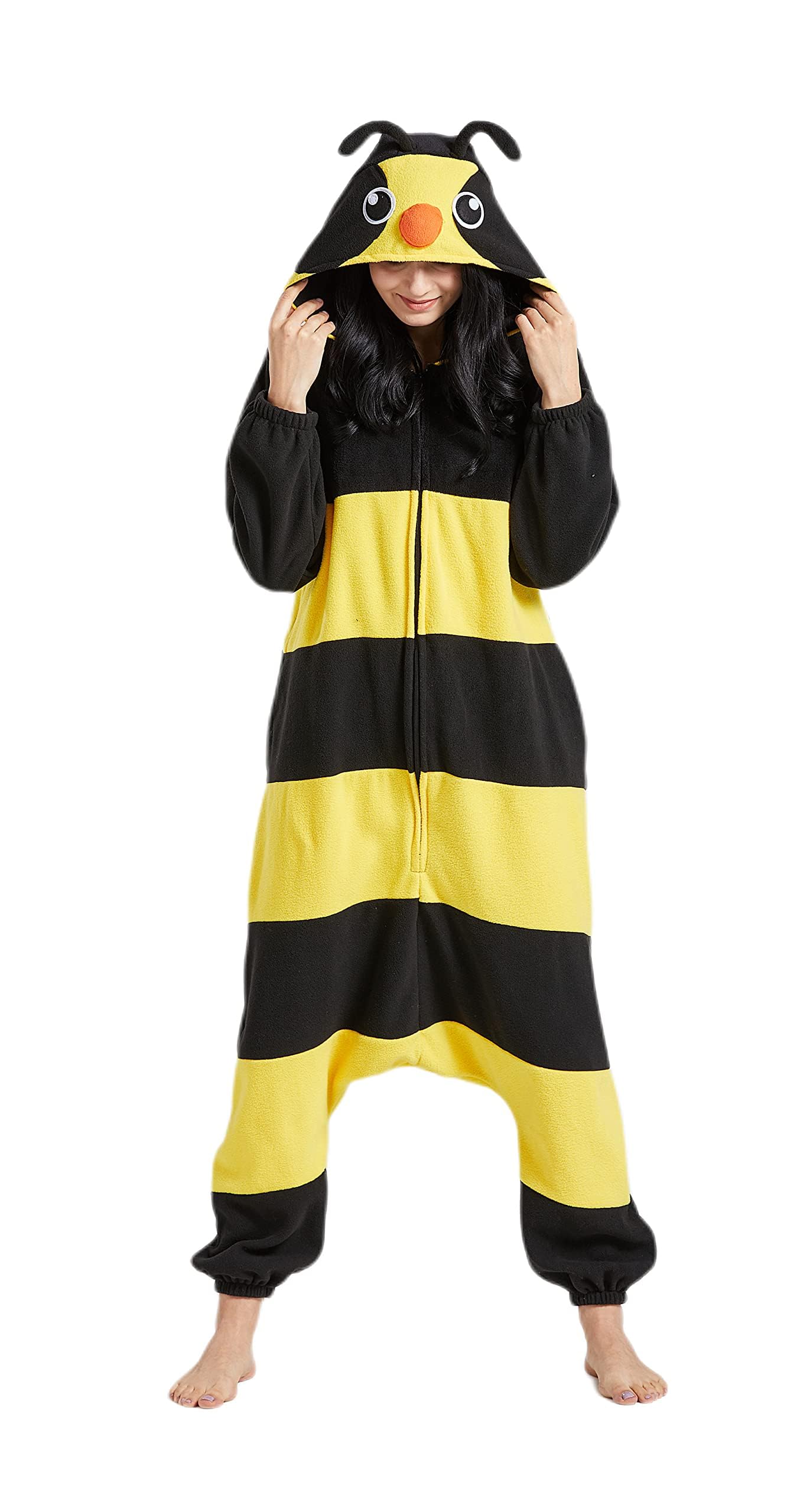 SimZoo Adult Animal Onesie Pajamas, Men and Womens Bee Cosplay Costume Sleepwear, One-Piece Unisex Homewear Large