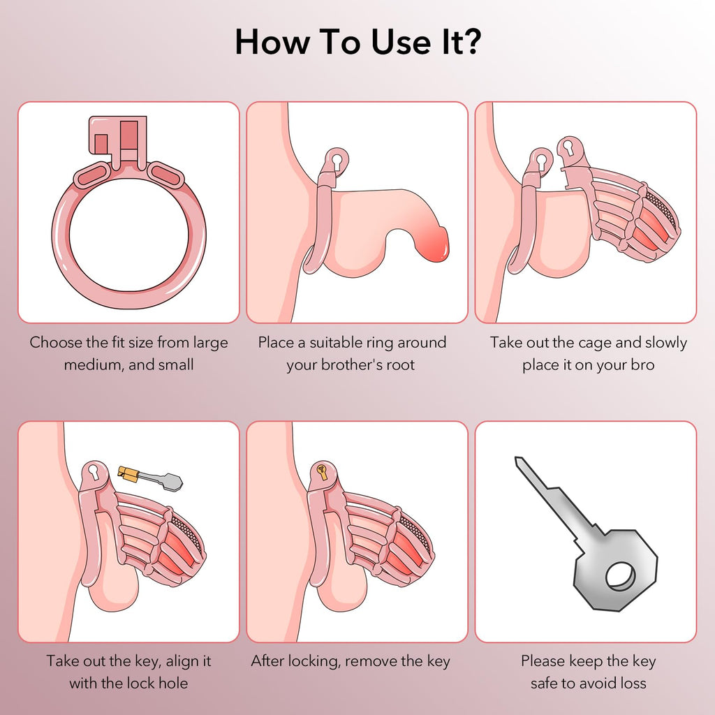 Male Chastity Device Cock Cage - UTIMI Large Plastic Chastity Cage for Man Penis Exercise 3D Printed Pink Bondage Gear & Accesso