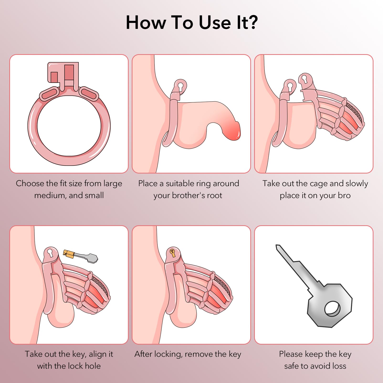 Male Chastity Device Cock Cage - UTIMI Large Plastic Chastity Cage for Man Penis Exercise 3D Printed Pink Bondage Gear & Accesso