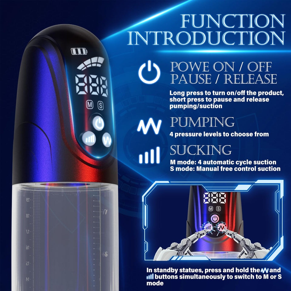 Male Sex Toys Penis Pump, Automatic Penis Enlargement Pump with 4 Pressure Settings & 4 Suction Modes for Men Erection Training