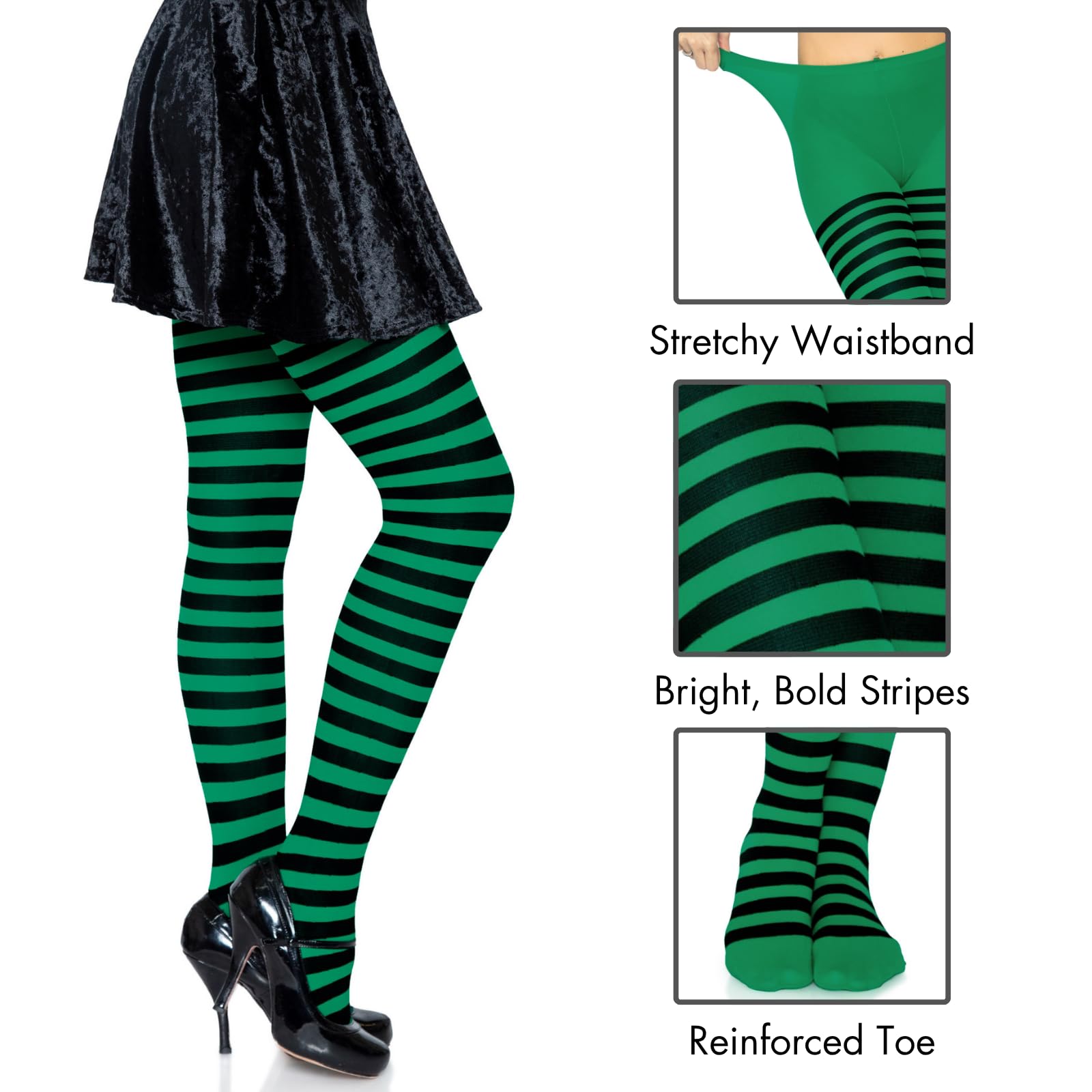 Nylon Stripe Tights O/S Black/