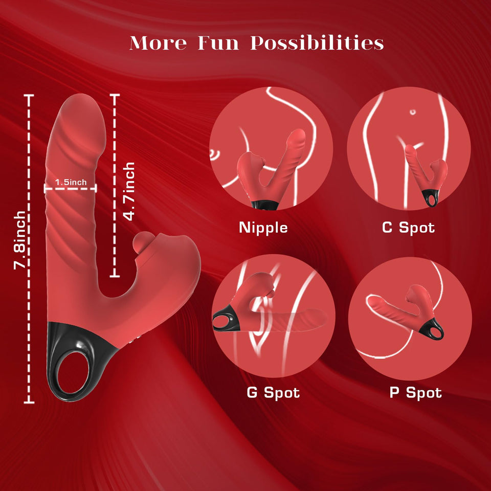 Thrusting Vibrating Dildo, 3 in 1 Female G Spot Vibrator with Clitoral Stimulator, Women Adult Sex Toys 3 Thrust 5 Pulsating 10