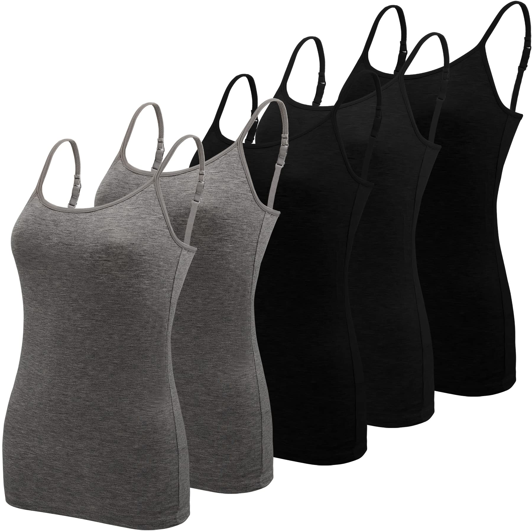BQTQ 5 Pcs Camisole for Women Undershirt Spaghetti Strap Camisole Tank Tops, S Black, Dark Gray