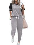 Ekouaer Lounge Sets for Women Two Piece Pajama Set Short Sleeve Crewneck Jogger Outfits and Sweatpants Tracksuit