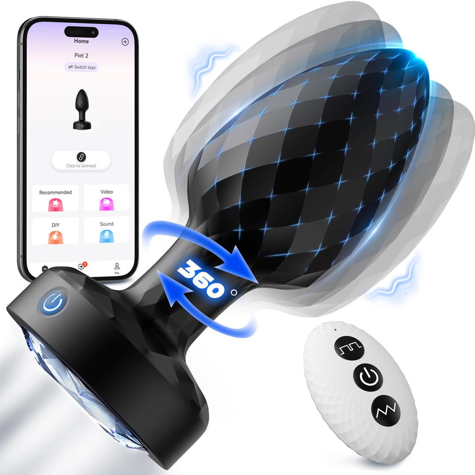 360 Tornado Swiveling Light Up Butt Plug - Powerful Vibrating Butt Plug Woman Adult Sex Toys App Remote Control with 8 Vibration