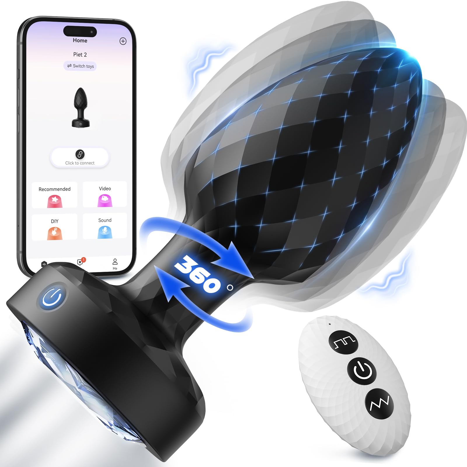 Couples Sex Toys Large Butt Plug - Thicken 360 Cycle Stimulate Vaginal Prostate Massager with 7 Vibrating Remote Control, Silico