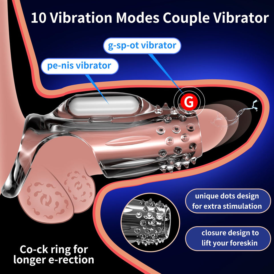 Pramtme Penis Sleeve Vibrating Cock Ring (Pack of 2), Adult Sex Toys for Men, Reusable Cock Sleeve Couple Vibrator, Delay Ejacul