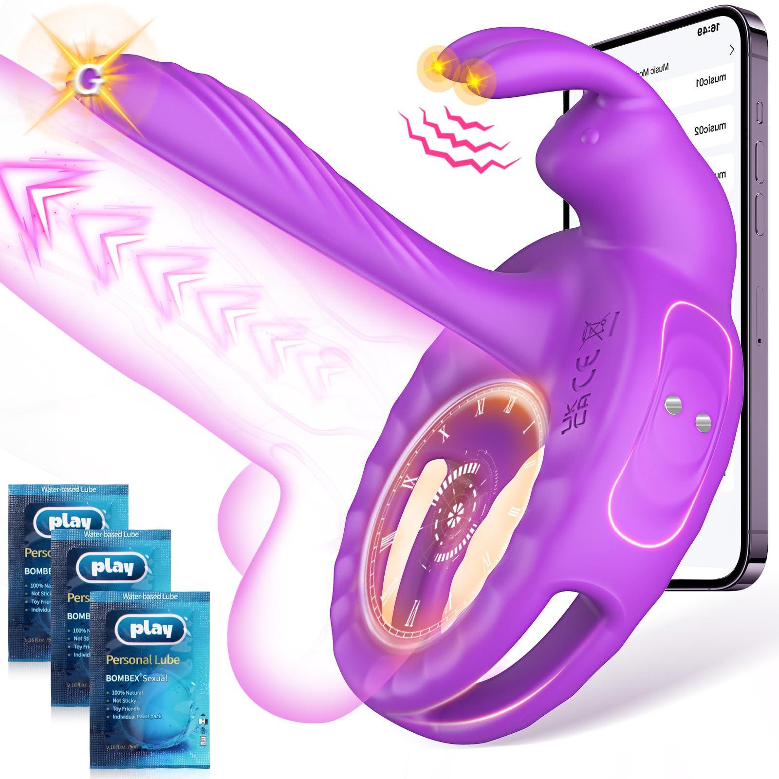 Vibrating Cock Ring Sex Toys for Couples Women - Vibrator Penis Sleeve with Rabbit Clitoris Vibrators, Adult Toy Cock Sleeve, Se