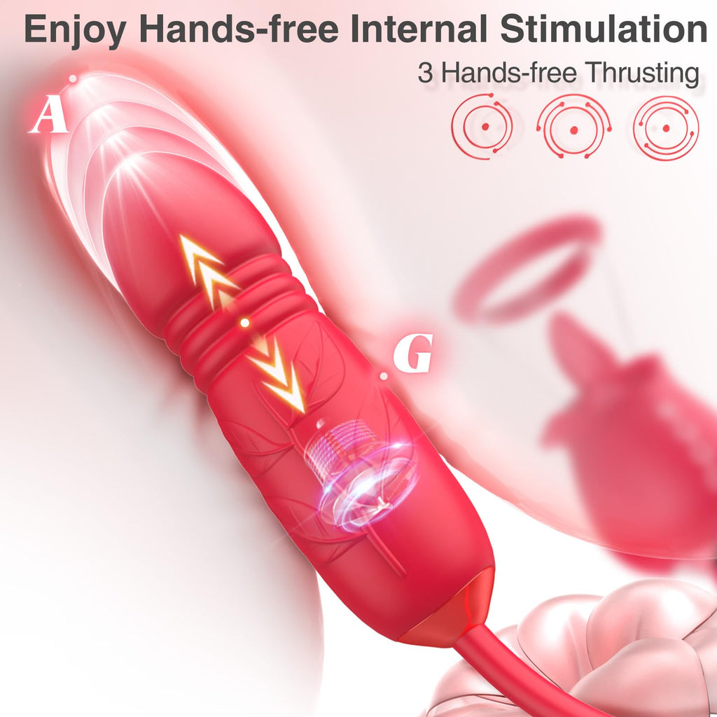 Rose Sex Toy for Womens Sex - 3in1 Upgrade Rose Sex Stimulator for Women with 7 Tongue Licking & 3 Thrusting Vibrator Dildo Adul