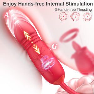 Rose Sex Toy for Womens Sex - 3in1 Upgrade Rose Sex Stimulator for Women with 7 Tongue Licking & 3 Thrusting Vibrator Dildo Adul