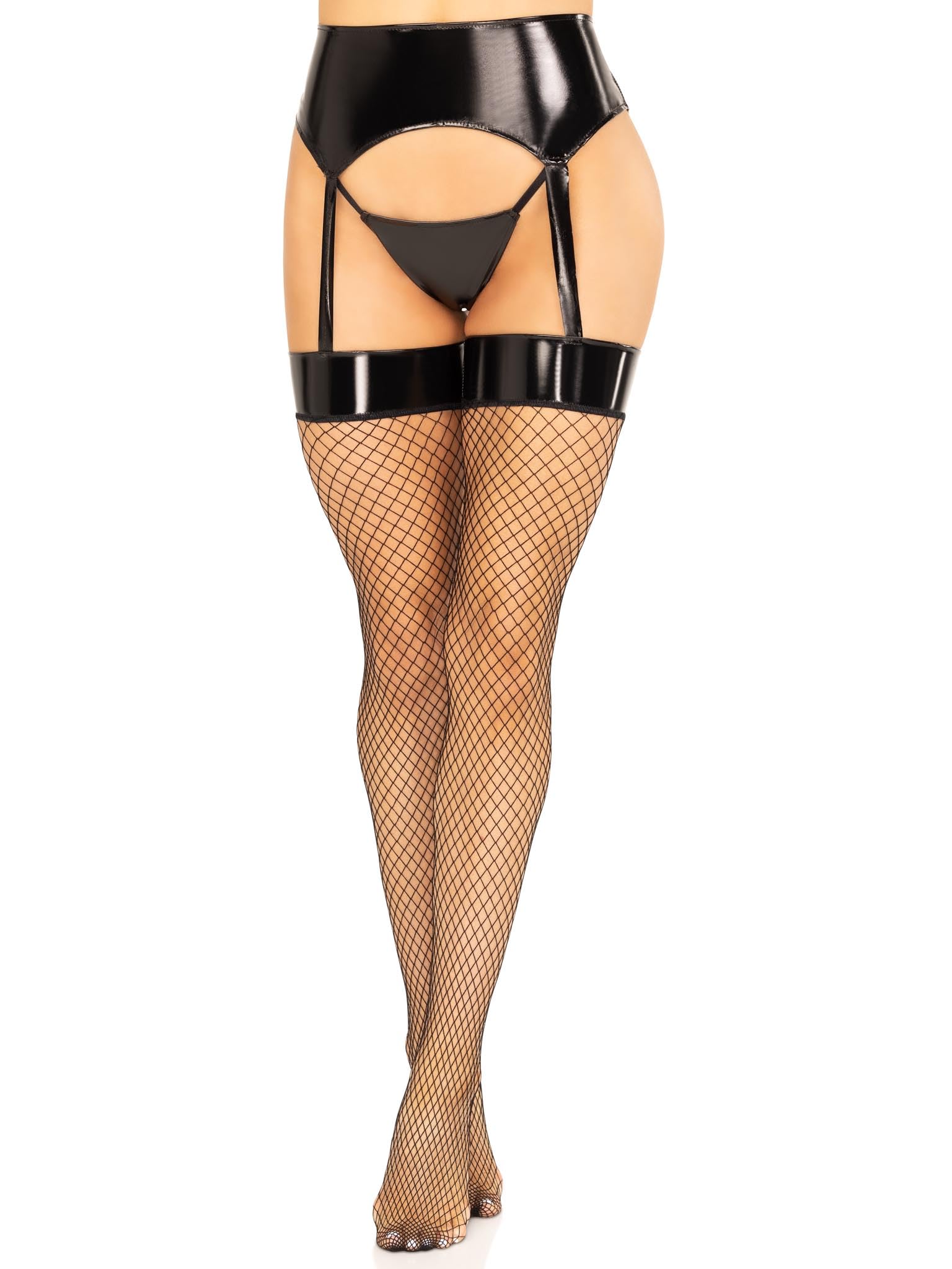 2 Pc Vinyl Garter Belt With At - Med/Lge / Black