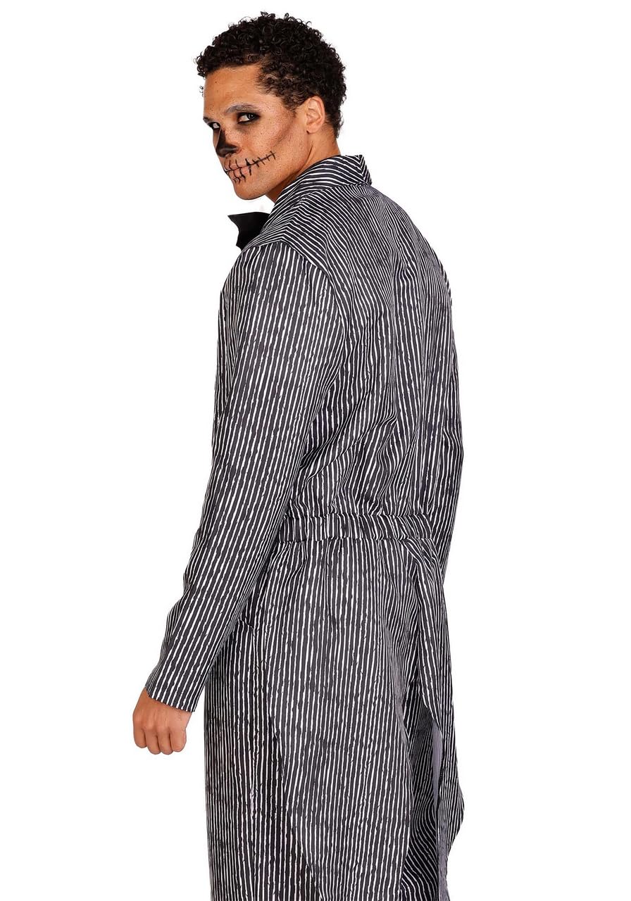 2 Pc Pinstriped Tux Jumpsuit, Includes One-Piece Button Front Jumpsuit And Bow Tie.