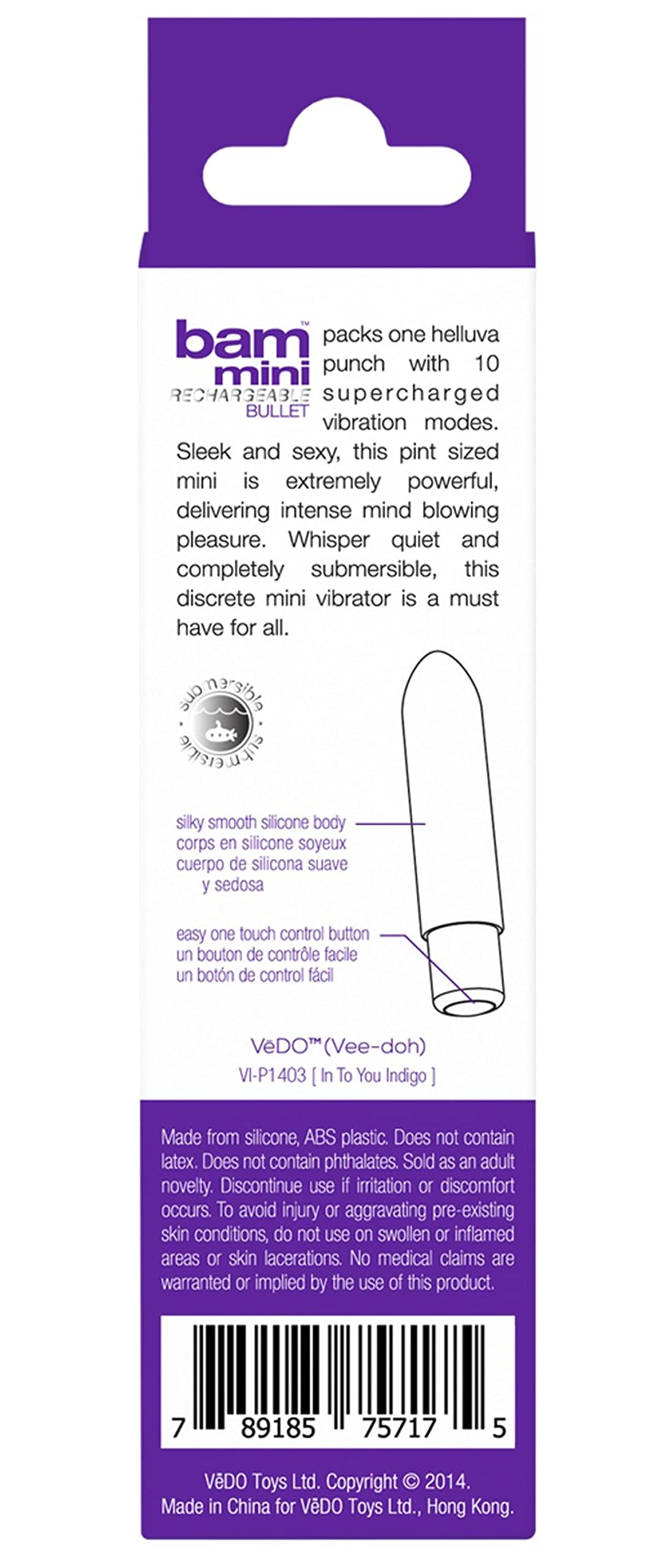 Vedo Bam Mini Rechargeable Bullet Vibrator (Indigo)
