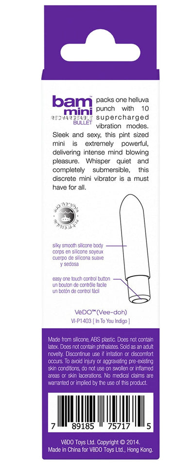 Vedo Bam Mini Rechargeable Bullet Vibrator (Indigo)