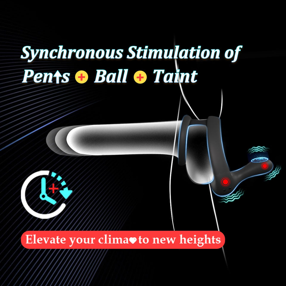 Vibrating Cock Ring Taint Stimulator, Silicone Pleasure Penis Ring Vibrator Couples Adult Sex Toys for Men, Dual Motors 9 Vibrat