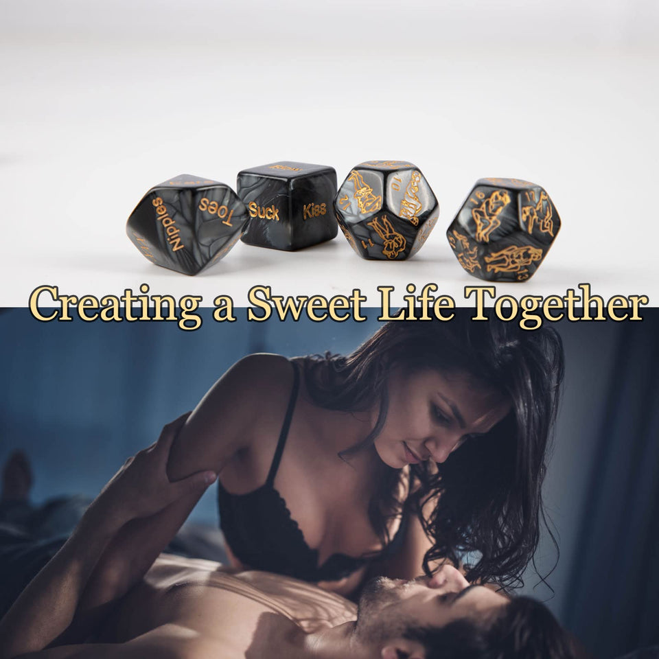 Sex Dice for Adult Couples Date Ideas Sex Games, 4pcs Couple Sex Toys-Black