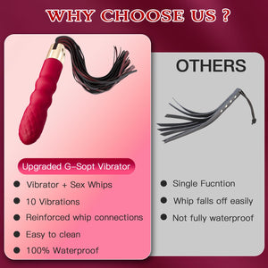 Sex Whip with G Spot Vibrators - BDSM Leather Sex Whips Female Sex Toys Dildo Vibrator with 10 Vibrating Pattern, Couples Adult