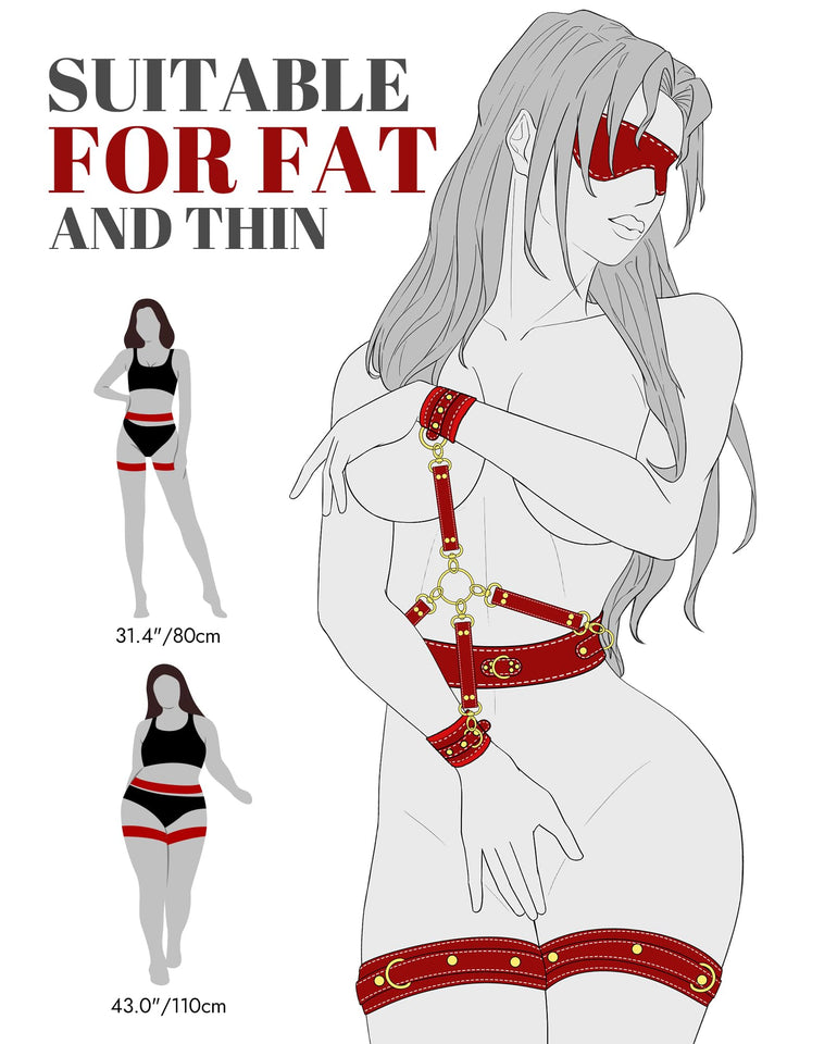 UTIMI Sex Bondage BDSM Kit Restraints 6PCS Sets with Adjustable Handcuffs Ankle Cuff Thigh Cuffs Blindfold Cross Strap Waist Str