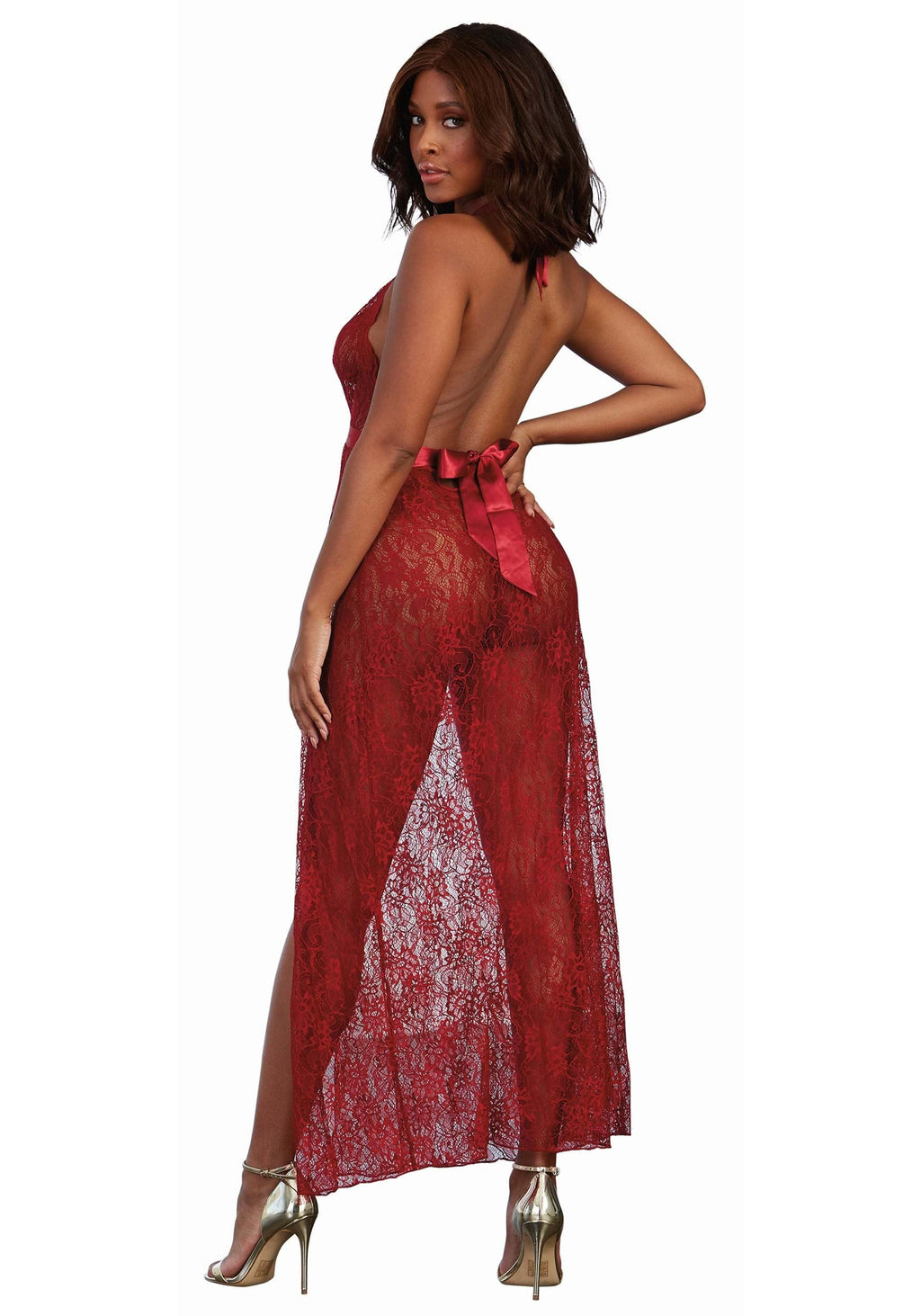 Dreamgirl Women'S Lace Gown And G-String Set, Garnet, Medium