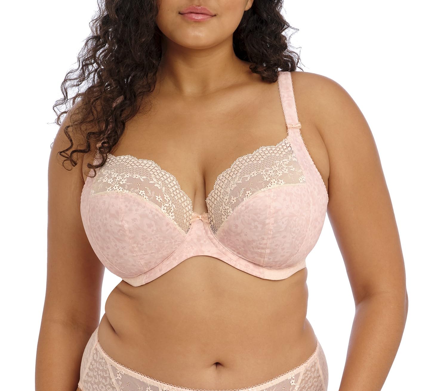 Elomi Womens Lucie Stretch Lace Underwire Plunge Bra Pale Blush