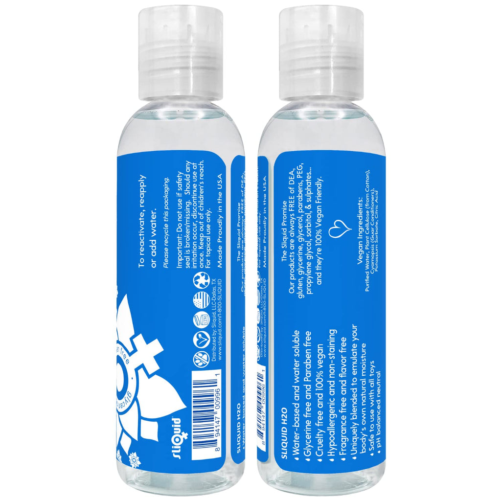 Sliquid H2O Water Based Lube, Water Based Lubricant For Sex, Natural Sex Lube, Glycerin Free Personal Lubricant (2 Oz) Clear, Un