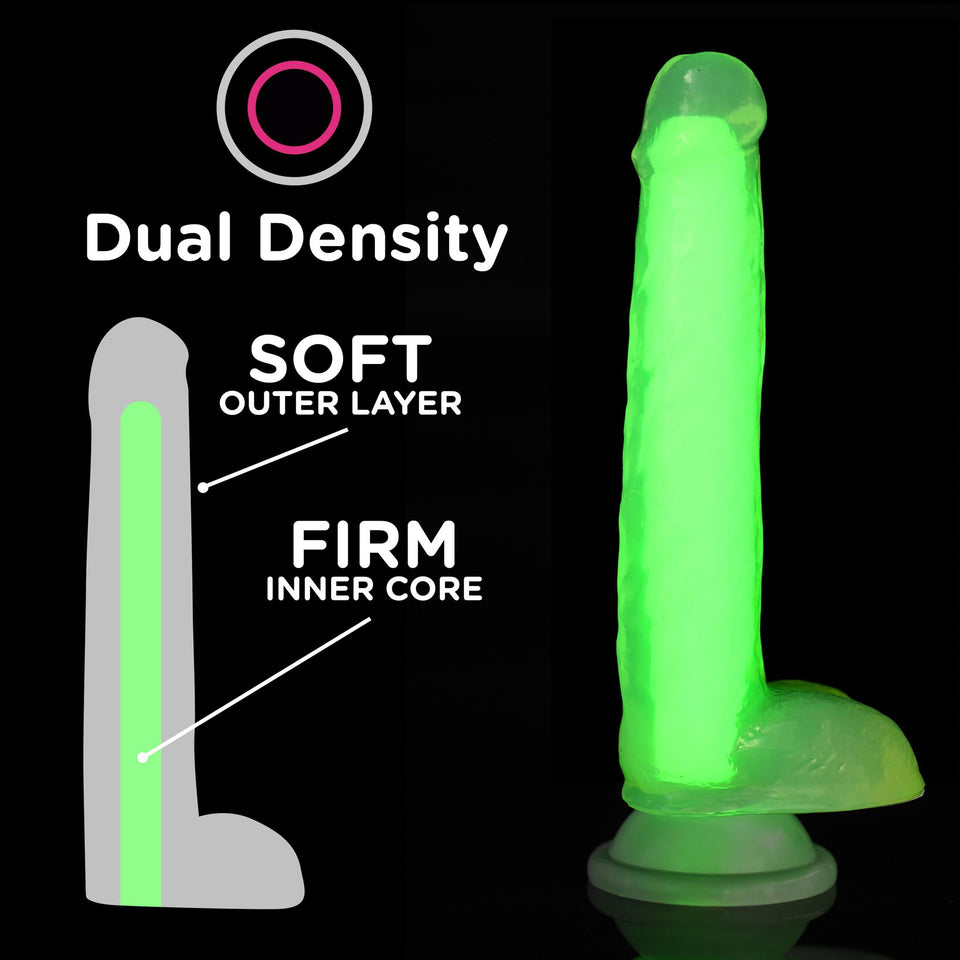 Lollicock 7'' Glow-in-The-Dark Silicone Dildo w/Balls for Men, Women, & Couples. Glow in The Dark Dildo with Balls Made with Pre
