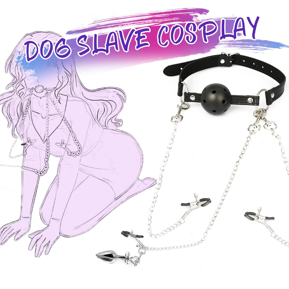 itfmypn Sex Bondage BDSM Bondaged Restraints Set Sex Toy with Breathable Ball Gag Nipple Clamp Clitoris Clip & Analplug Included