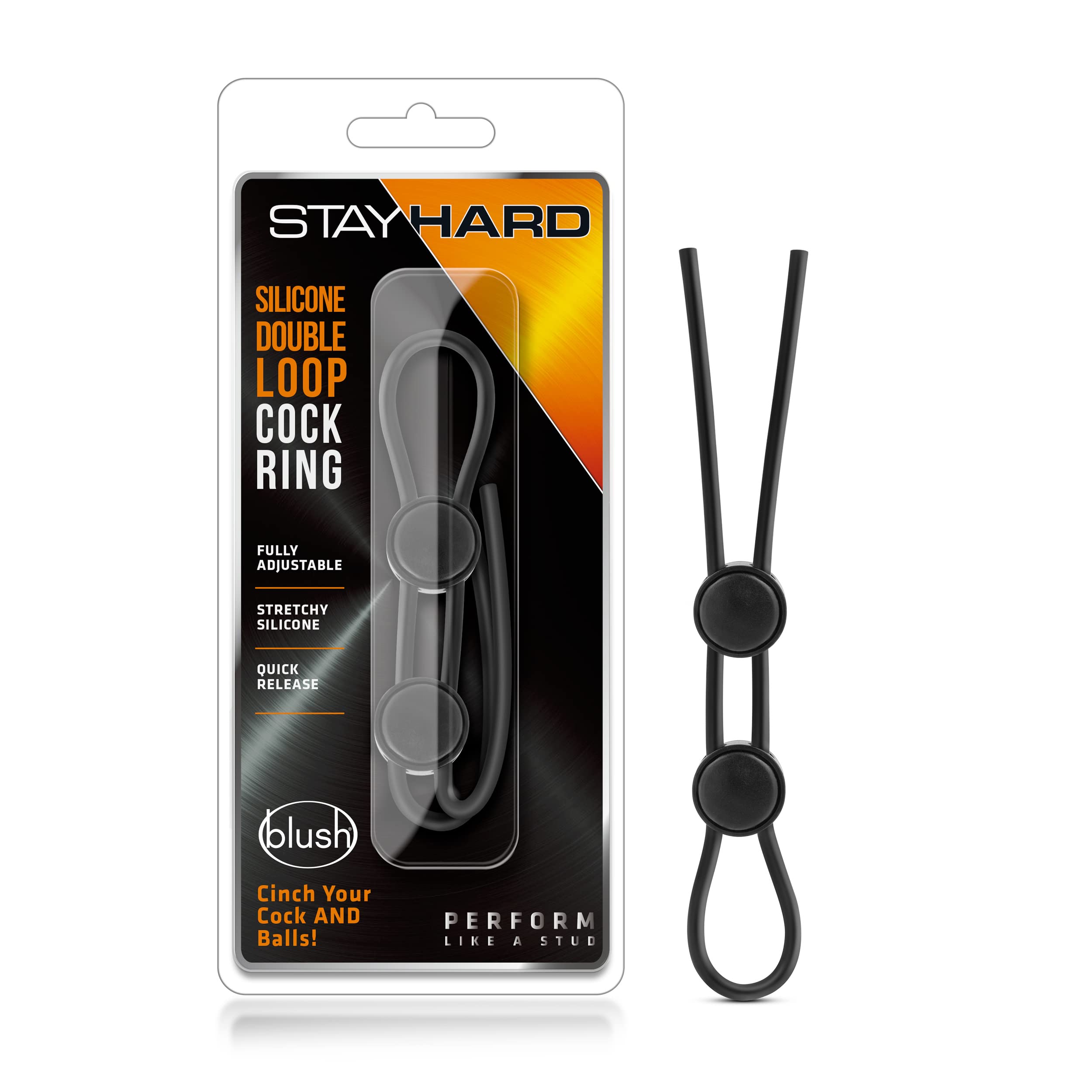 Blush Novelties Stay Hard Silicone Double Lasso Loop C Ring and Ball Cinch - Strong, Stretchy - Increase Stamina - Harder Erecti