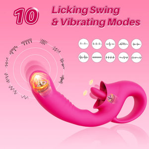 Clitoral Licking G Spot Vibrator, Realistic Dildo Clitoralis Stimulator for Women with 10 Licking & Vibrating Modes, Strapless S