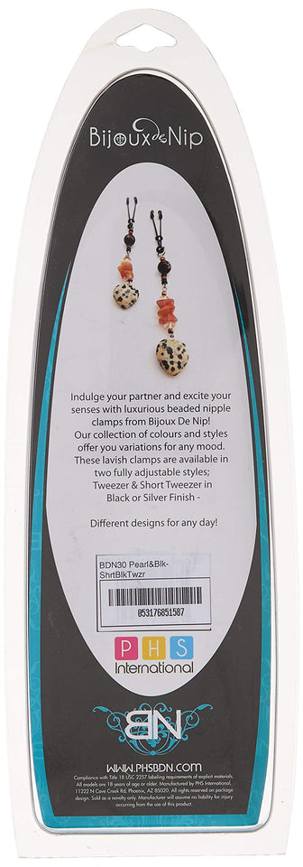 Bijoux De Nip Nipple Clamp Short Tweezer Black Beads Pearl Drop