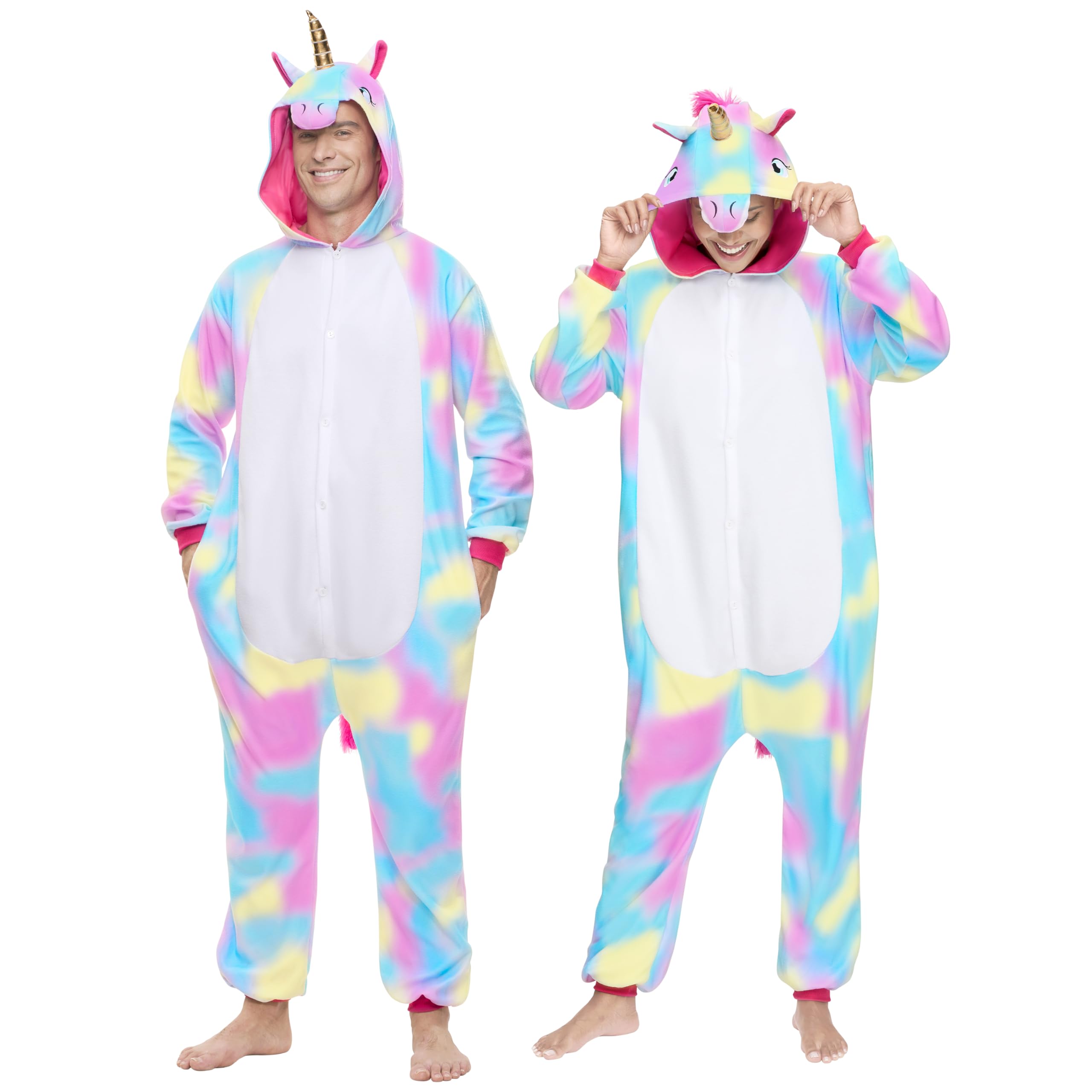 Spooktacular Creations Unicorn Pajama, Plush Unicorn Costume Adult Woman, One Piece Halloween Costume Men Sleepwear for Hallowee