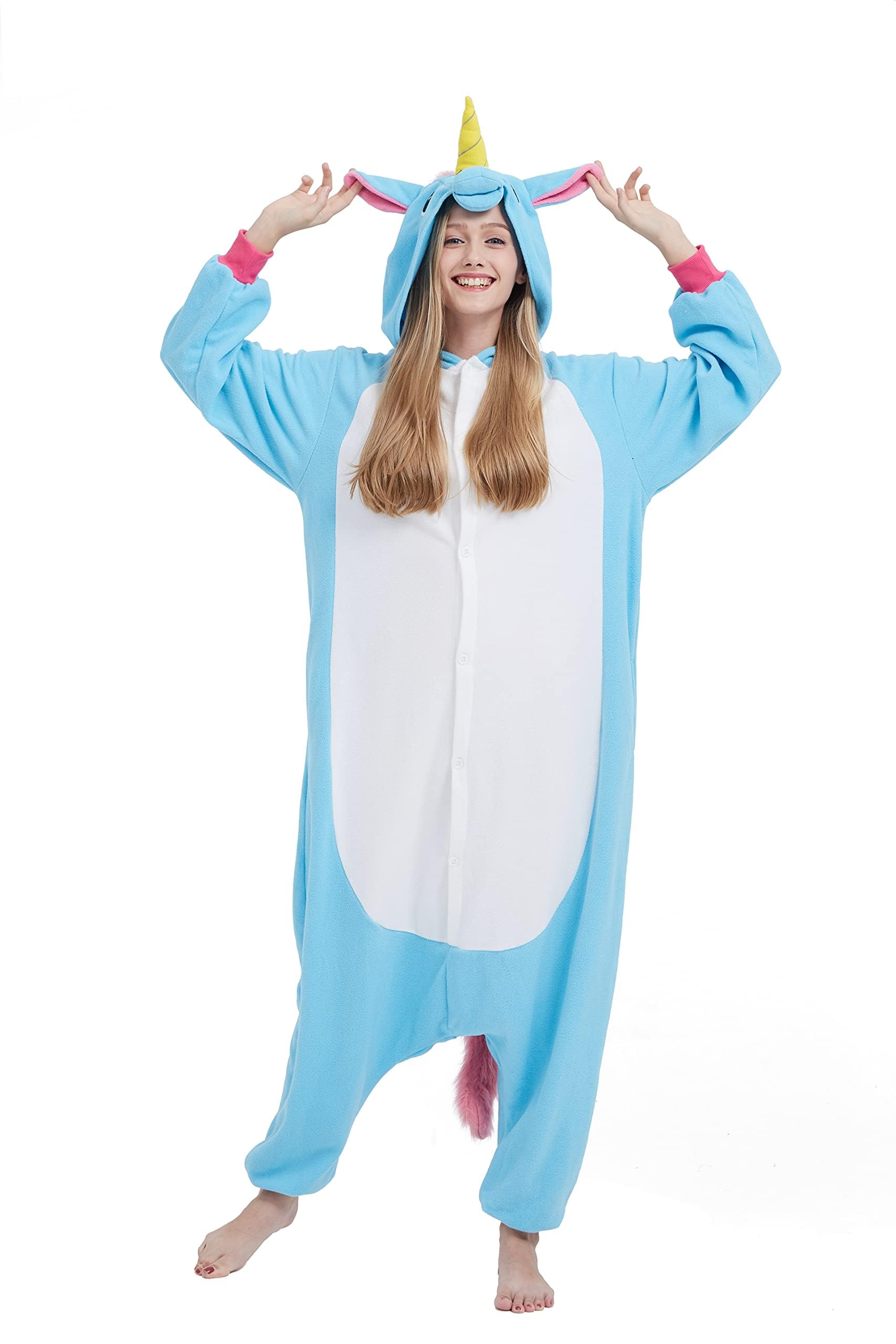 SimZoo Adult Animal Onesie Pajamas, Men and Womens Unicorn Costume Sleepwear, One-Piece Unisex Homewear Large