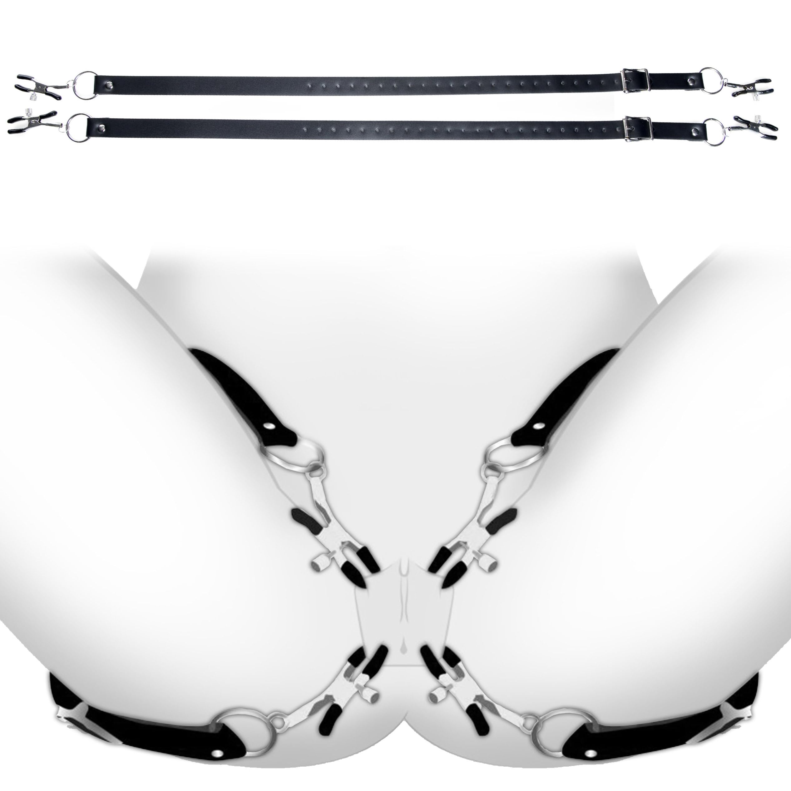 Master Series Spread XL Labia Spreader Straps | Vegan Friendly Leather Straps and Rubber Tipped Pinchers to Spread Your Lips Ope