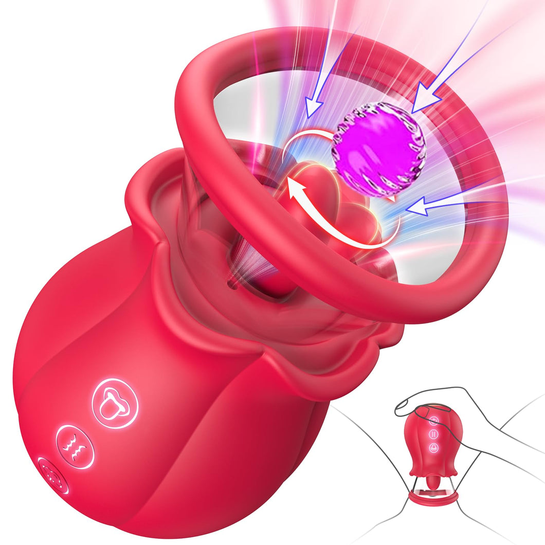 Sucking Vibrator Rose Sex Toy - 3 in 1 Adult Sex Toys Removable Cup for Clit Clitoral Nipple Stimulation, 360? Rotation G spot V