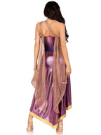 3 Pc Amethyst Goddess, Includes Asymmetrical Shimmer Dress With One-Shoulder Buckle Accent And Ribbon Trim, Attached Iridescent