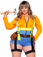 2 PC Nailed It Construction Worker, includes zip up romper and reflective garter harness with tool pockets.