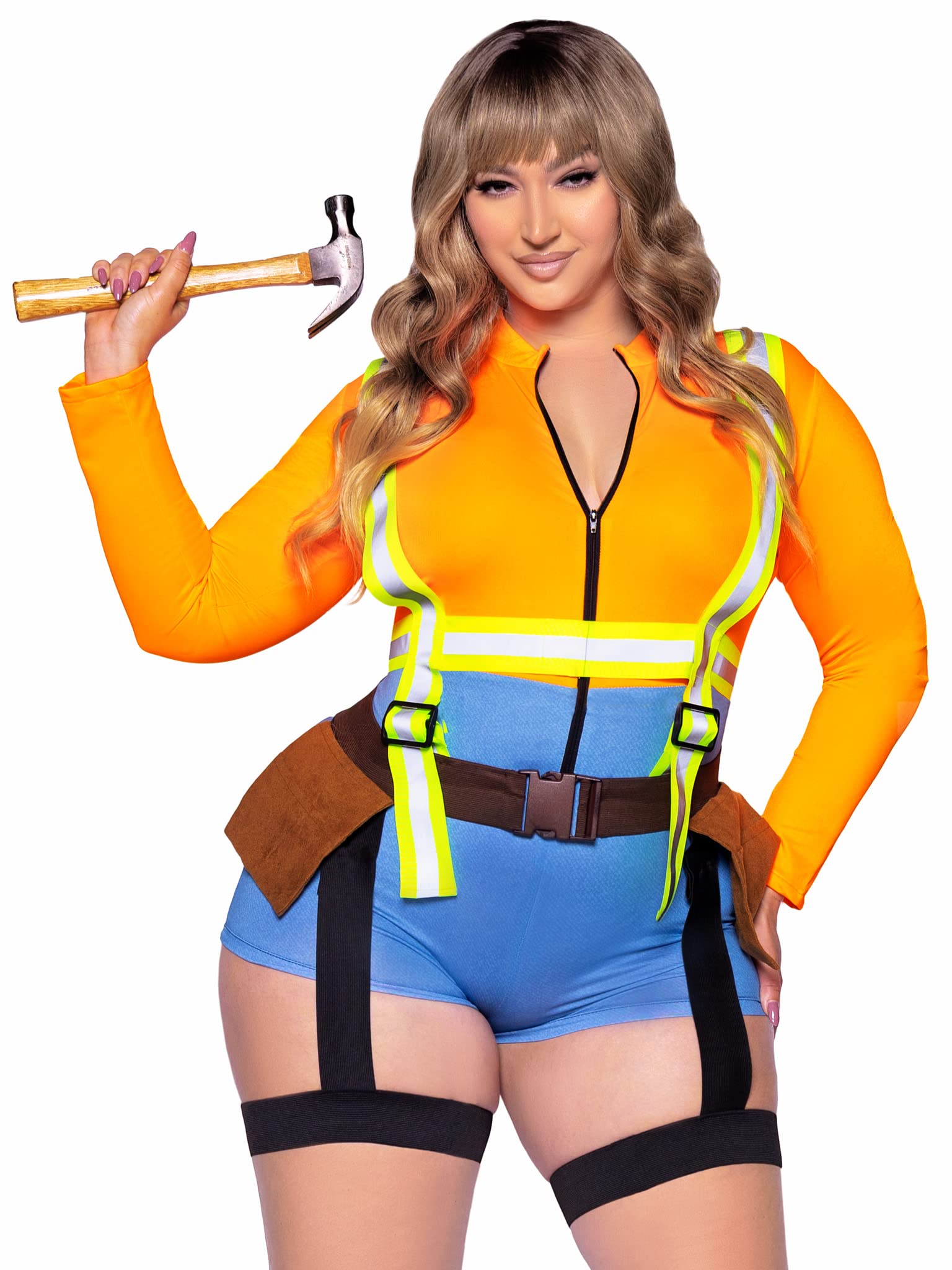 2 PC Nailed It Construction Worker, includes zip up romper and reflective garter harness with tool pockets.